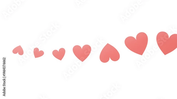 Obraz A Curved Trail of Red Hearts on a Plain White Background Gradually Changing in Size and Fading