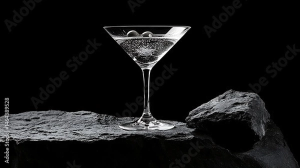 Obraz Elegant martini glass with ice on dark stone.