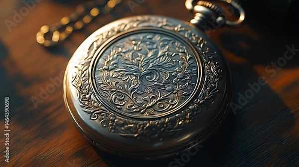 Obraz Close-up view of a vintage pocket watch's ornate design.