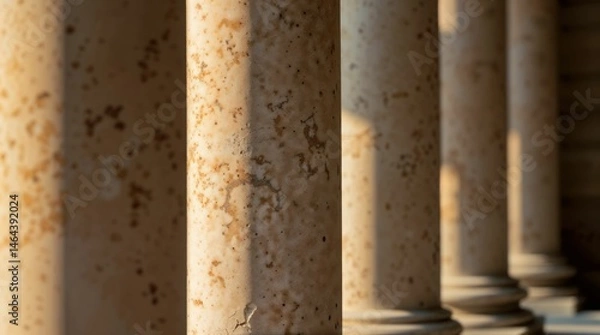 Obraz Row of Aged Stone Columns Basking in Warm Sunlight