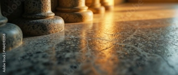 Obraz Sunlight Reflecting on Textured Stone Floor and Column Bases