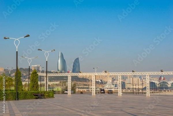Fototapeta view of the city of Baku from the embankment of the seaside boulevard