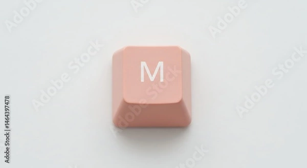 Fototapeta Single pink keyboard key M on white background