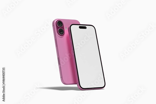 Obraz Realistic pink phone mockup on white background