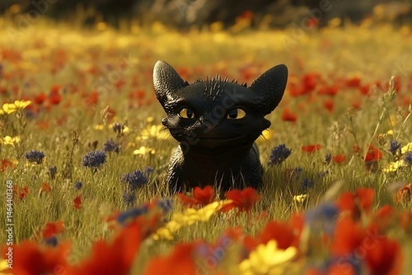 Obraz Black Animal in Flower Field