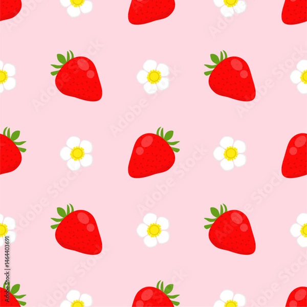 Fototapeta Seamless pattern with cute strawberry.