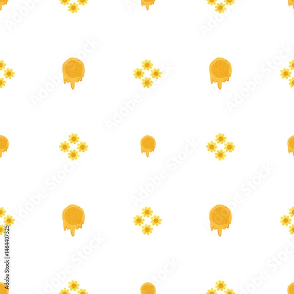 Obraz Seamless pattern with honeycombs and cute flowers with trendy hand drawn textures. Repeatable image for printing on wrapping paper and canvas, for kids, poster or banner for website. Cartoon flat