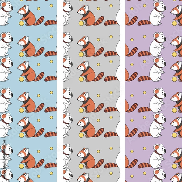 Fototapeta Cute Pattern with koala and red panda in the white backdrop