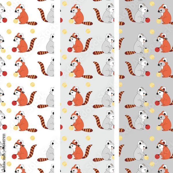 Fototapeta Cute Pattern with koala and red panda in the white backdrop