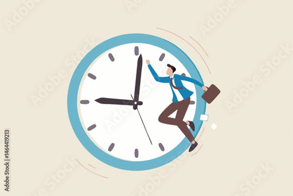 Fototapeta Success time management, finish work and appointment in time or work efficiently with high productivity concept, smart businessman celebrate his work by hi five with minute hand on the timer clock.