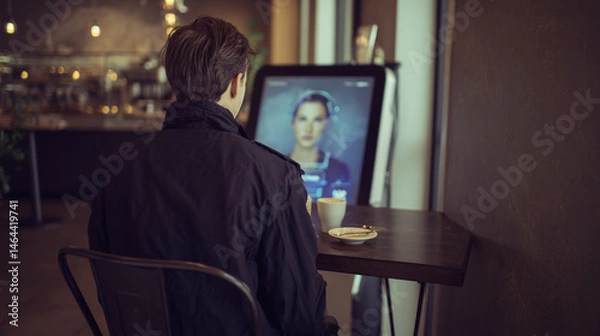 Fototapeta Digital Reflection in a Cafe - Futuristic Tech