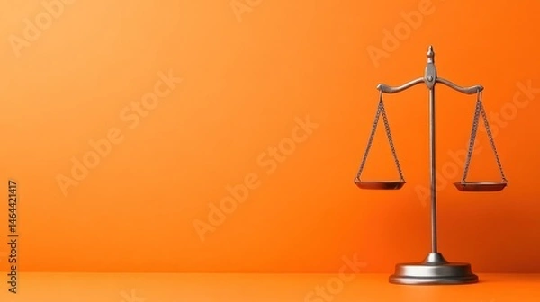 Obraz Metallic scale justice balance law symbol orange background simple composition