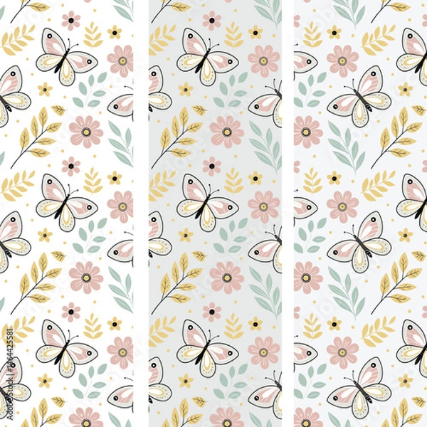 Fototapeta Cute seamless pattern on floral and butterfly theme. cute floral pattern in hand drawn style. suitable for baby designs