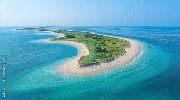 Obraz Aerial View of a Tropical Island with Turquoise Water and Sandy Beach