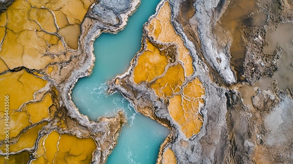 Fototapeta Aerial View of Turquoise and Yellow Thermal Pools