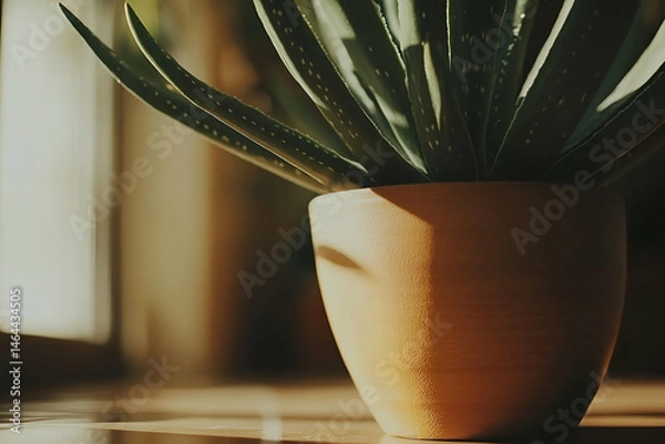 Obraz Aloe Vera Plant in a Brown Pot Basking in Sunlight