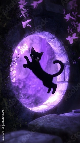 Obraz Cat Noir jumping through a magical portal