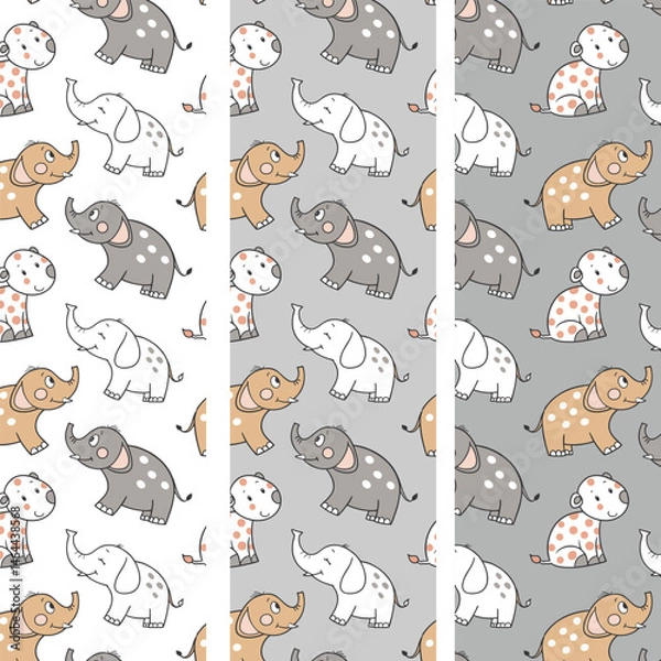 Fototapeta Design patterns with cute cartoon animal ornaments of dogs, elephants and cows 
