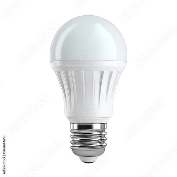 Fototapeta A clean, energy-efficient LED light bulb stands against a white background, highlighting its modern design and environmental benefits with smooth, white casing.