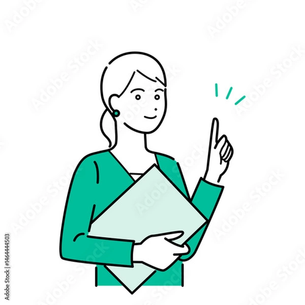Obraz バインダーを抱えて説明するビジネススーツの女性のシンプルな上半身ベクターイラストセット