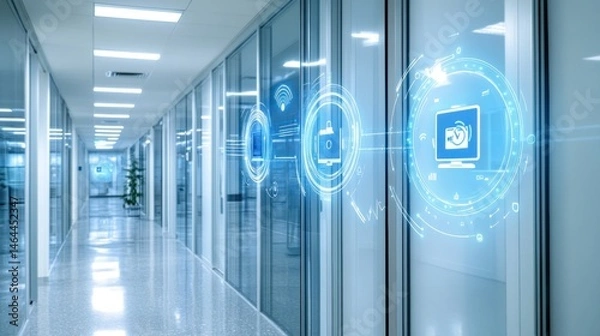 Obraz Modern Hospital Corridor with Digital Interface