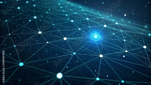 Fototapeta Network of global data transfer with interconnected digital dots, lines, and earth for modern technology banner .