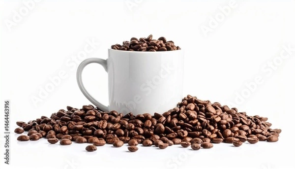 Obraz Custom AI Model  roasted coffee beans scattered of coffee mug isolated on white