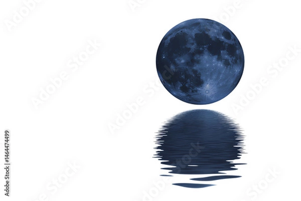 Fototapeta The moon appears blue and is reflected on a calm water surface.