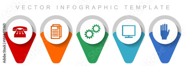 Obraz Technology pointer collection, miscellaneous icons such as phone, document, gears, tv and hand, flat design vector infographic template in eps 10