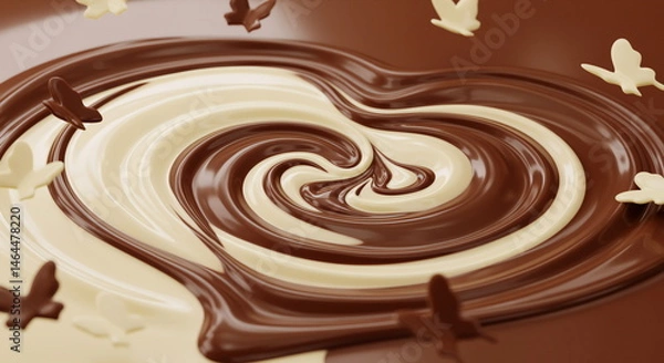 Fototapeta Swirling chocolate and cream create a heart-shaped design at a confectionery shop during the afternoon