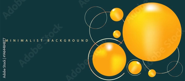 Fototapeta modern minimalist abstract background with glossy golden-orange spheres, layered beige circles, and  navy blue backdrop