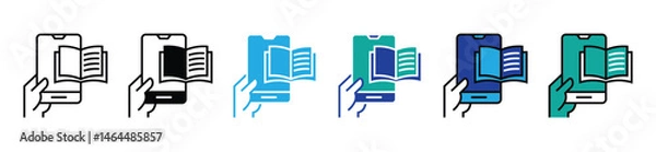 Obraz hand hold mobile book icon set electronic book online media learning vector digital study education signs illustration for web and app