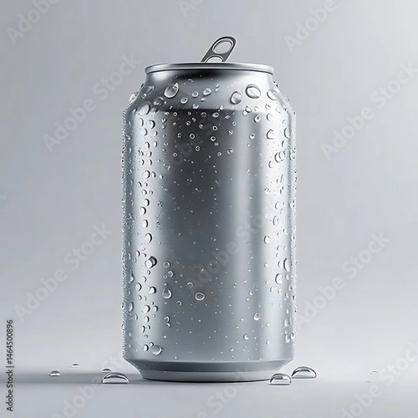 Obraz Blank logo mockup on aluminum drink can, condensation droplets, photorealistic, white isolated background