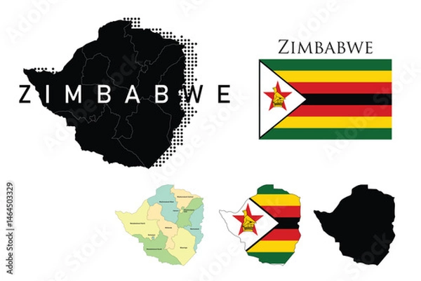 Fototapeta Zimbabwe flag and map illustration vector.	
