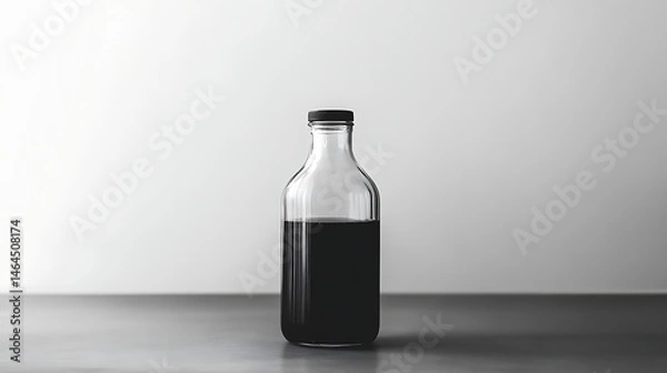 Obraz Dark liquid in a clear glass bottle on a gray surface.