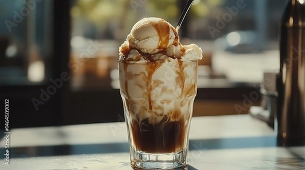 Obraz Creamy ice cream sundae in a glass.