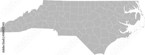 Obraz North Carolina vector map with county boundaries (Web Mercator projection, PPT-compatible & fully editable)