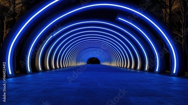 Obraz Blue neon light tunnel abstract circular arc background