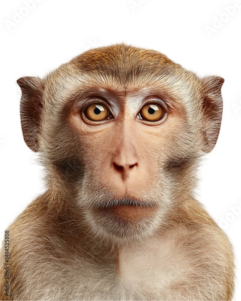 Fototapeta Close-up portrait of a monkey with expressive eyes against a plain background, showcasing its features