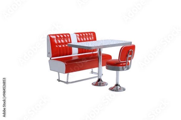 Fototapeta Classic Red Diner Booth Set Retro Table and Chairs for Vintage Restaurant Decor