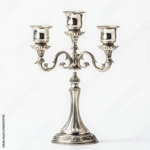 Obraz Victorian silver candelabra isolated on white background. 