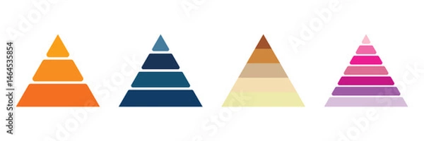 Obraz Pyramid infographic set. Colorful vector triangle diagram, triangular pyramid infographics, designed for business presentations, charts, educational materials. pyramid diagrams with ascending levels.