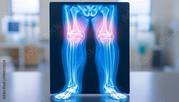 Fototapeta A digital X-ray image displays both legs, highlighting inflamed knee joints