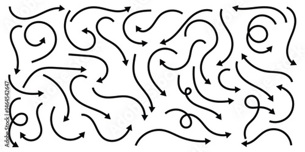 Obraz Set of Hand drawn vector arrows. Set of hand drawn vector arrows in a playful doodle style, sketched with irregular lines to give a casual, artistic look. Includes a variety of arrow shape.