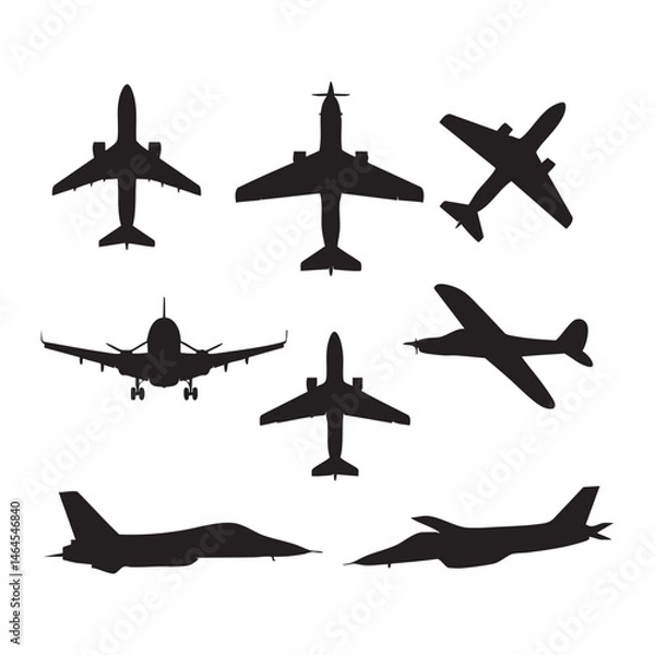 Fototapeta Set of plane silhouette on white background