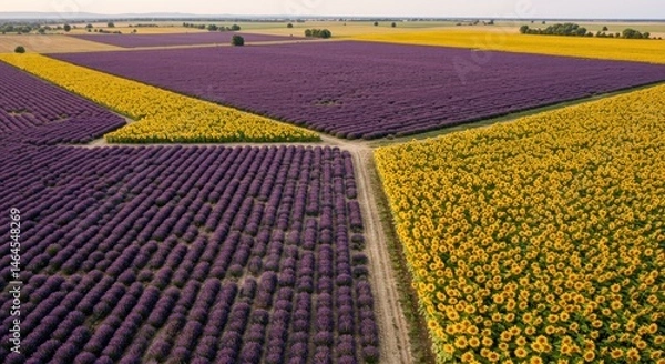Fototapeta Endless lavender fields in Provence under the summer sun, vibrant purple rows stretching toward the horizon with a calming, fragrant breeze.

