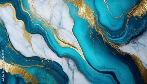 Fototapeta abstract tiffany marble texture with gold splashes blue luxury background