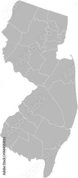 Fototapeta New Jersey vector map with county boundaries (Albers equal area conic projection, PPT-compatible & fully editable)