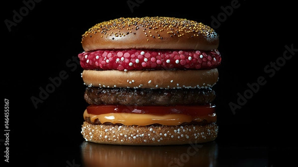 Obraz Stacked burger captured in studio setting perfect for food photography and culinary presentation