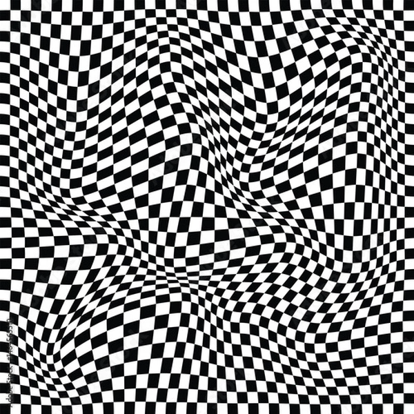 Obraz Wavy checkered pattern, Optical illusion wavy checkerboard icon pattern, distorted grid wavy checkerboard, psychedelic wavy checkerboard icon design